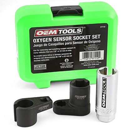 OEMTOOLS 37110 Oxygen Sensor Socket Set, 3 Piece O2 Sensor Wrench Kit with Case, 22mm O2 Sensor Socket Tools for 3/8 Drive and 1/2 Drive Sensor Remover And Installer, Oxygen Sensor Wrench - style: O2 Socket Set