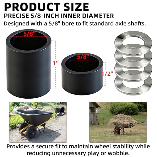 AR-PRO Wheel Hub Spacers – Nylon 5/8" Axle Spacer Kit, Combo Pack with 4 x 1/2in and 2 x 1in Extension Sleeves for Hand Trucks, Dollies, Utility Carts, Wagons - size: 5/8" Bore