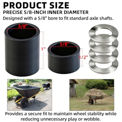 AR-PRO Wheel Hub Spacers – Nylon 5/8" Axle Spacer Kit, Combo Pack with 4 x 1/2in and 2 x 1in Extension Sleeves for Hand Trucks, Dollies, Utility Carts, Wagons - size: 5/8" Bore