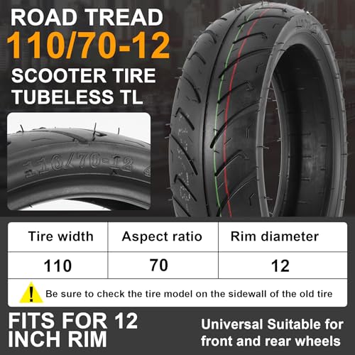 110/70-12 Tubeless Tire for Scooter Moped - TL - 47 J 6PR - 1 PACK - size: 110/70-12