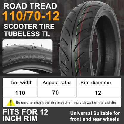 110/70-12 Tubeless Tire for Scooter Moped - TL - 47 J 6PR - 1 PACK - size: 110/70-12