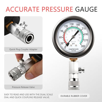 DNA Motoring 8PCS Compression Gauge Compression Tester Kit with M10 M12 M14 M18 Adapters for Car Truck ATV Motorcycle, TOOLS-00334 - style: Cylinder Leak Down Tester