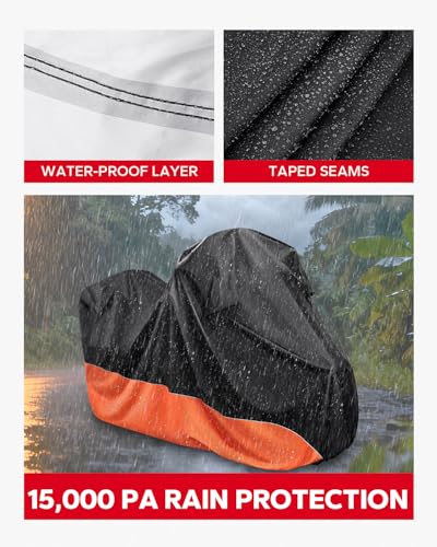 Amazicha Waterproof Motorcycle Cover with Side Top Box Fit for Harley Davidson Touring Street Glide Ultra Limited Road Glide Electra Glide Honda, 116"x 47" x 53" All‑Weather Outdoor Protection
