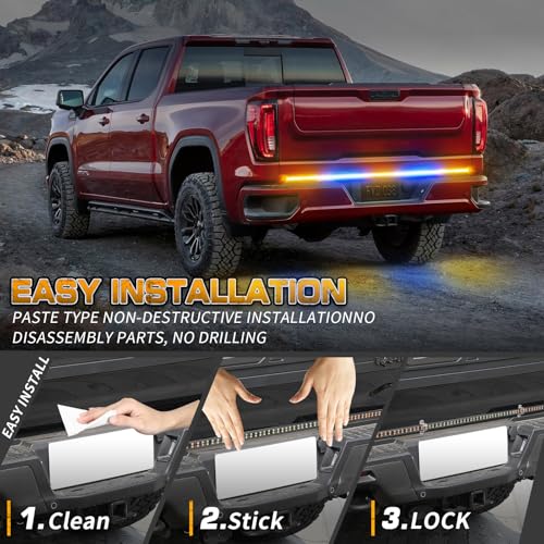 XRIDONSEN 60 inch Tailgate Lights Strip Blue Amber Strobe Lights - color: Amber/Blue