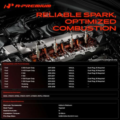 A-Premium Iridium Platinum Spark Plugs Pack of 8, Fine Wire, V8 Engine - style: Pack of 8
