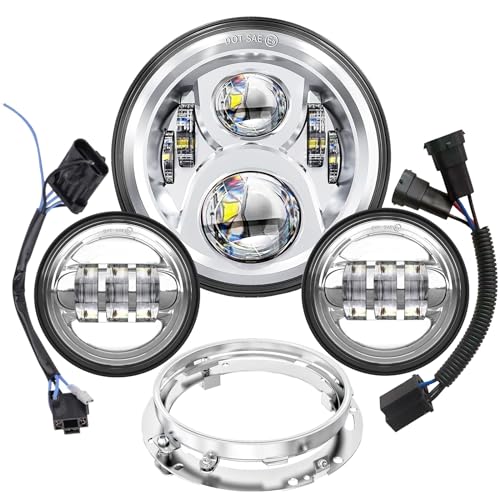 7 inch Motorcycle LED Headlights 4.5" Fog Passing Lights DOT Kit For Harley Davidson Ultra Classic Road King Street Glide Heritage Softail Switchback Electra Glide CVO Tri Glide harley headlight - size: Chrome-7 inch