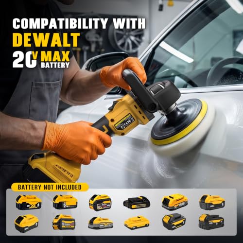 Rotary Buffer Polisher Kit 7 Inch/6 Inch for Dewalt 20V Battery (Tool Only) - color: Yellow