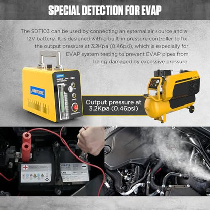 AUTOOL Smoke Machine Automotive Leak Detector,0-0.46PSI Evap Vacuum Smoke Diagnostic Tester,Pipeline Fuel Leakage Detector Compatible with 12V Vehicles