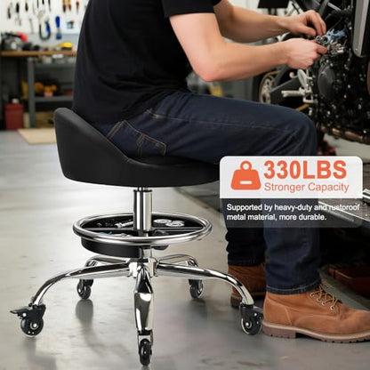 Garage Mechanic Stool Chair, Rolling Workshop Stool with Tool Tray Storage, Height Adjustable Heavy Duty Swivel Task Chair, Mechanic Chair for Garage, Shop, Auto Repair (Style 2)