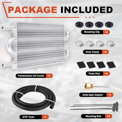 BARTOO Universal 5/16" Transmission Oil Cooler Kit, Aluminium alloy 4 Pass Tube and Fin Oil Cooler Kit(Sliver) - color: Sliver, size: 4 Pass