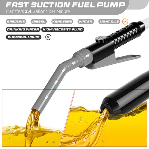 Portable Transfer Pump Battery Operated Electric Siphon Pump for Gas, Fuel, Diesel, Water Transfer 2.4 GPM Flow Oil Extractor, 47 Inches Hose-Easy to Use Hand Fuel Pump, Multi-Use Transfer Pump(Grey) - color: 1 Pack Grey 2