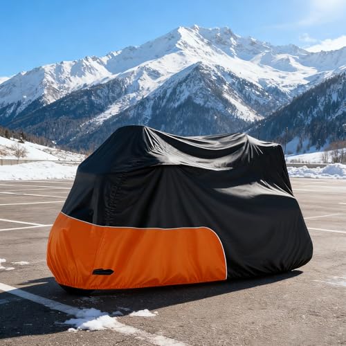 Motorcycle Cover Heavy Duty 300D Waterproof for Touring Ultra - color: Black/Orange