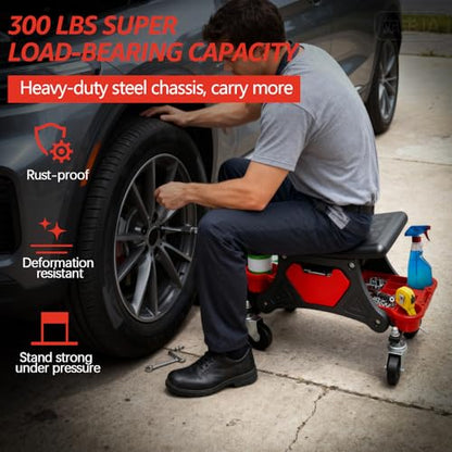 Mechanic Stool, Garage Stool, 300 LBS Capacity Heavy Duty