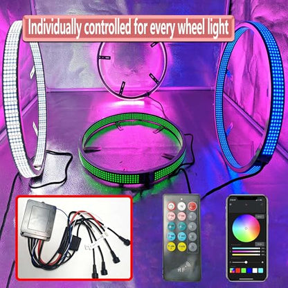 17" RGBW Wheel Light Pro Series with Brake Sync and White Ground Illumination, IP68 Waterproof Smart Rim Light Kit, Reinforced Frame, High Density 5199pcs 5050 SMD LEDs for Trucks, Off-Road Vehicles. - size: 17" RGBW Pro Max