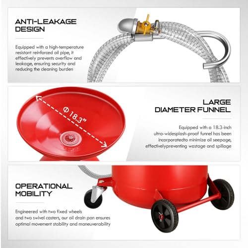 DNA Motoring 21 Gallon Waste Oil Drain Tank, Air Operated Portable Oil Drainer with Adjustable Funnel Height, Fluid Transfer and Drainage Capability on Wheels, TOOLS-00659