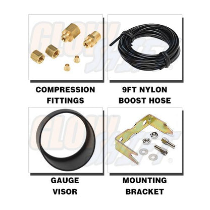GlowShift Tinted Series 60 PSI Diesel Boost Gauge Kit, 2-1/16" 52mm
