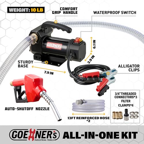 Premium 12V Diesel Fuel Transfer Pump – Commercial Grade 15 GPM Kit with Auto Shut-Off Nozzle, Lab-Tested 1000 Hours, Self-Priming for Trucks, Boats, RVs & Farm Equipment