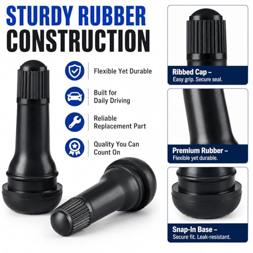 4PCS TR412 + 4PCS TR413 Tubeless Tire Valve Stems, Rubber Snap-in