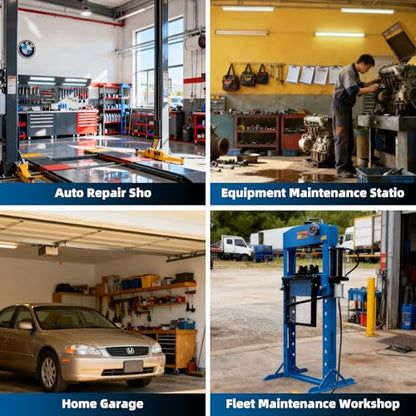30 Ton Capacity Hydraulic Shop Press, Heavy Duty Pressing,Protective Grid Guard Fully Welded H-Frame, Air & Manual Dual Operation