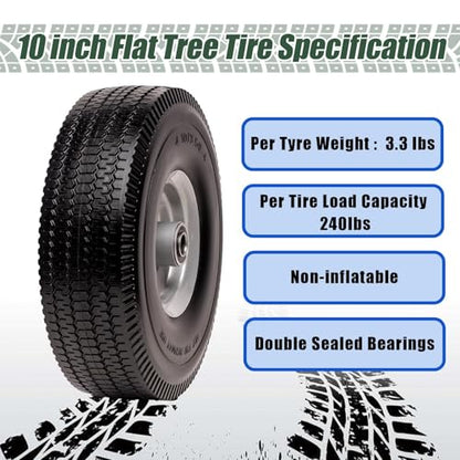 4.10/3.50-4 Tire & Wheel Flat Free, 4 Pack Heavy Duty Solid PU Non-inflated Tires with Double Sealed Bearings, 5/8 in Axle Bore Hole & 2.15 in Offset Hub for Dolly/Dump Cart/Wheelbarrow - size: 4 Pack Tires