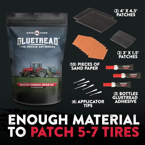 GlueTread Tractor Sidewall Tire Repair Kit, Off Road Tire Patch Kit, Mower