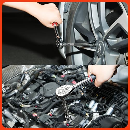 Egofine 20pcs 1/2 Inch Ratchet Socket Wrench Set, Drive Socket Set with 18 Sockets, 8-22mm,24mm,27mm,30mm sockets and 2 Way Quick Released Ratchet Handle and Extension Bar - color: 20pc Standard Socket Set, size: 1/2