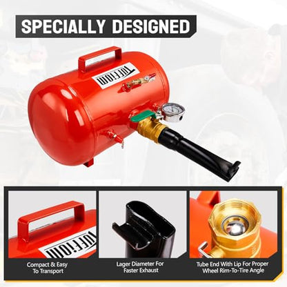 TUFFIOM 5 Gallon Air Tire Bead Blaster Seater w/Pressure Gauge & Handle, Wheel Seating Tool Inflator Tank for Truck ATV, 85-116PSI Operating Pressure, Red - color: Red