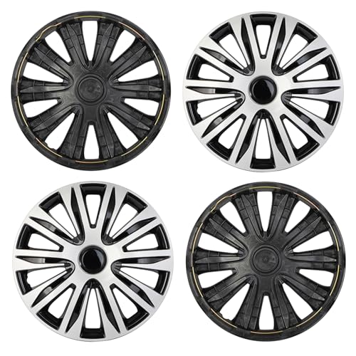 SCITOO Fit 17 Inch Hubcaps 4X Black & Silver Wheel Cover Universal-Fit