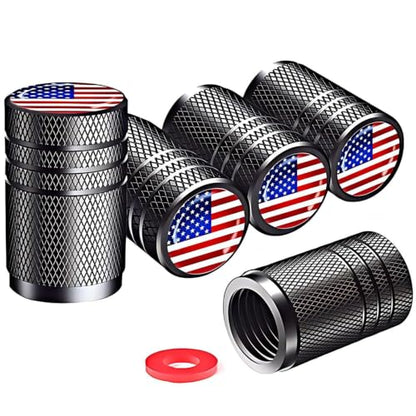 Tire Valve Stem Caps, 5 Pack, American Flag, Chrome - color: Black colorful flag