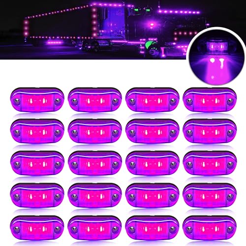20pcs Purple DC12-24V IP68 Waterproof Trailer LED Lights Side Marker and Clearance Indicators Lights for RV, Camper, Truck, Van, Caravan and Boat, Front and Rear - color: 20Pcs Purple