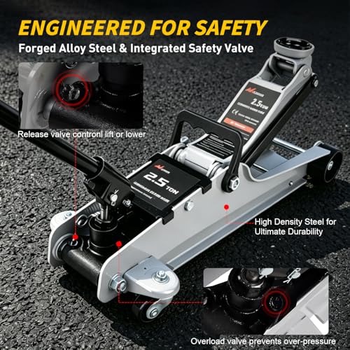Nilight 2.5 Ton Floor Jack, Low Profile Hydraulic Trolley Car Jack with 360° Swivel Lifting Arm, Heavy Duty Steel Service Jack, Lifting Range 3.35" to 15.15" - color: Single Pump, size: 2.5 Ton