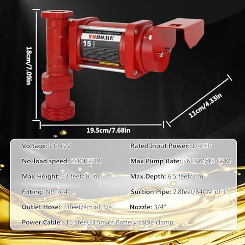 12V 15 GPM Fuel Transfer Pump With Discharge Hose & Manual Nozzle, Gasoline, Diesel, Kerosene & Biodiesel - style: 12V 15GPM Set-Barrel