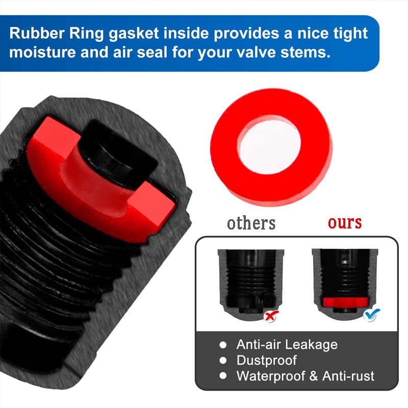 Tire Valve Stem Caps The Upgraded Version has a Sealing Ring for Car, Motorbike, Trucks, Bike， Bicycle ，60 Pack - color: 60 Pack-Black