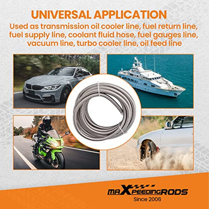 20FT 6AN Fuel Line Kit, 10PCS AN6 Reusable Swivel Fuel Hose Fitting Adapter - size: 6AN
