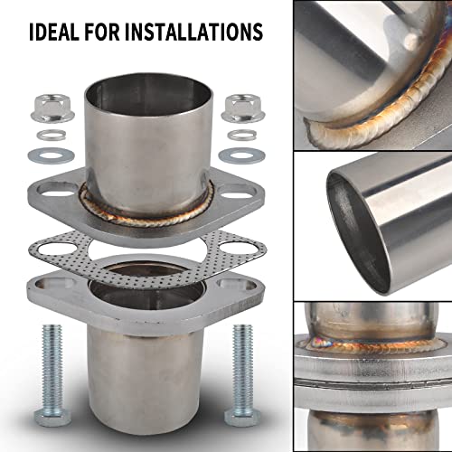 Exhaust Flange Bolts Quick Fix Repair Pipe Kit w/Gasket & Hardware, 2.5'' Inch OD 2 Bolts T304 Stainless Steel Universal Flange Replacement Kit - size: 2.5"OD-2 Bolts