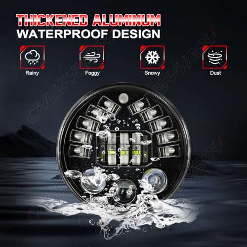 CHUSYYRAY 7'' Round Compatible with Honda Shadow Spirit 1100 750 LED Motorcycle Headlight Assembly for Off Road, High Low Beam DRL Turn Signal, DOT Approved, 10000LM 6500K White, 1PCS