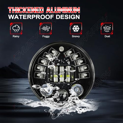 CHUSYYRAY 7'' Round Compatible with Honda Shadow Spirit 1100 750 LED Motorcycle Headlight Assembly for Off Road, High Low Beam DRL Turn Signal, DOT Approved, 10000LM 6500K White, 1PCS