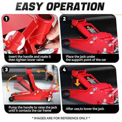 Auto Dynasty 4Ton Low Profile Floor Jack, Heavy Duty w/Dual Pistons, Red - color: Red, size: 4T Dual Pump