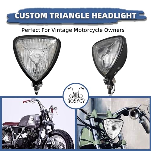 Motorcycle Headlight, Custom Triangle Headlamp, Upgraded Bikes' Front Light Universal Fit Chopper Bobber Cafe Racer Harley Springers Triumph - Bottom Mount Black Housing Clear Lens - size: Triangle balck