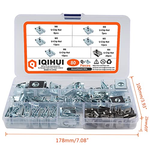 80PCS Auto Car U-Clip Kit, U-Shaped Nut Set M4-M8, for Dash, Door, Interior, Automobile, Motorcycle