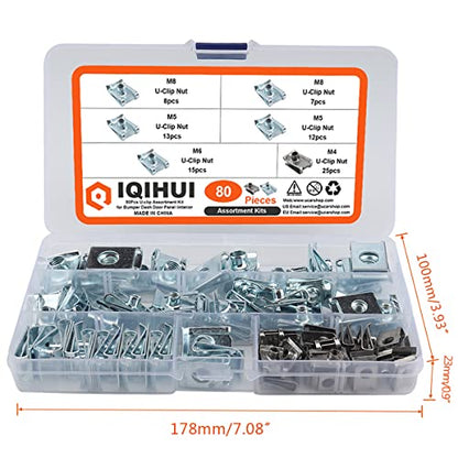 80PCS Auto Car U-Clip Kit, U-Shaped Nut Set M4-M8, for Dash, Door, Interior, Automobile, Motorcycle