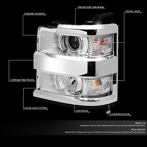 DNA MOTORING Chrome Housing Projector Headlights Compatible with 15-19 Chevy Silverado 2500 HD 3500 HD, HL-OH-CSIL15-CH-CL1 - color: Chrome Clear