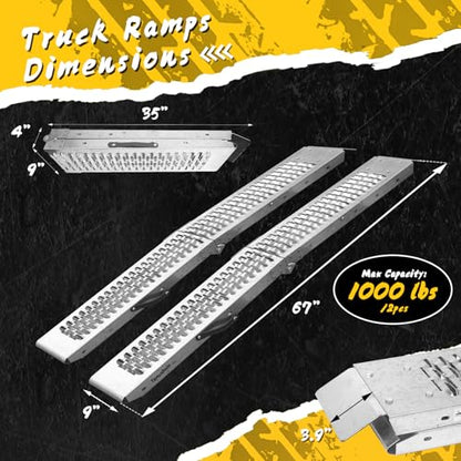 Temushom 67" Folding Truck Ramps, 1000 Lbs Capacity, 2-Pack - size: Silver-67'' L-Usable Height: under 24''