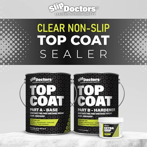 Slip Doctors Top Coat Clear Non-Skid Urethane Protective Coating for Epoxy Flake Systems, Garages and Warehouse Floors - 1 Gallon, Gloss
