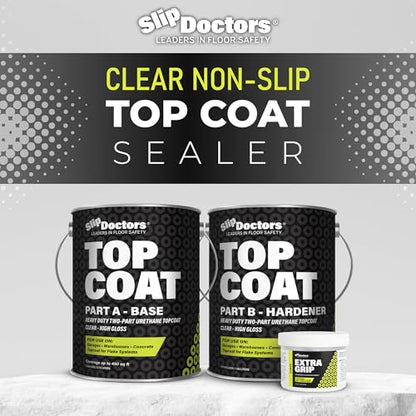 Slip Doctors Top Coat Clear Non-Skid Urethane Protective Coating for Epoxy Flake Systems, Garages and Warehouse Floors - 1 Gallon, Gloss