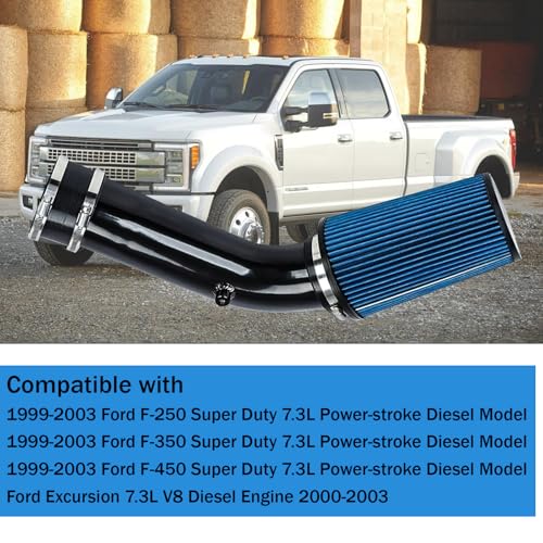 7.3L Cold Air Intake Kit 4" Cold Air Intake Pipe Kit for Ford F250 F350 Super Duty 1999.5 2000 2001 2002 2003 7.3 Powerstroke Diesel (Blue) - color: Blue