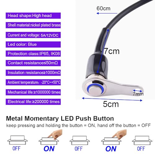 Gebildet Universal Momentary Stainless Steel Blue LED Motorcycle Switch ON-Off Handlebar Adjustable Mount Waterproof Switches Button(5A/12V) - color: Blue LED-Momentary