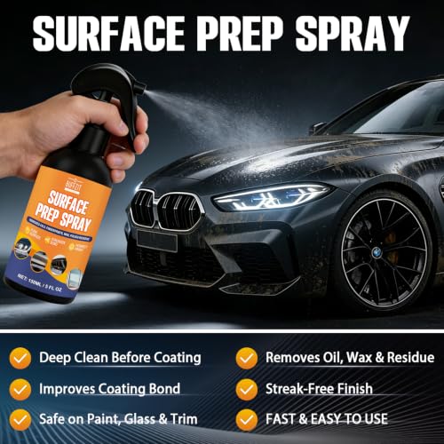 Surface Prep Spray Automotive Wax and Grease Remover, Paint Prep Cleaner for Ceramic Coating Prep Cleaner, Auto Paint Surface Prep, Removes Oil, Wax & Silicone, Plastic Degreaser Spray, 5 fl oz