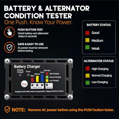 10 AMP 12 Volt Battery Charger & Tester for Dump Trailers, Cars (Automotive), RVs, Marine (Boats), Panel Mount On Board Trickle Charger Maintainer, LED Battery & Alternator Status, Trailer Accessories