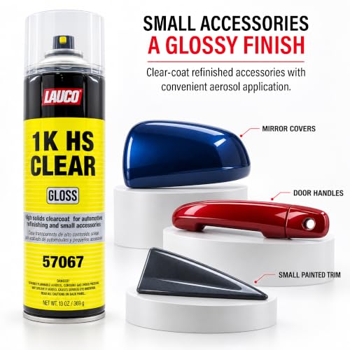 LAUCO 1K HS Gloss Clear 13 oz. Automotive Aerosol Spray Paint Can - Acrylic Clear Coat Perfect for Protecting Refinish Color on Small Accessories (1) 57067